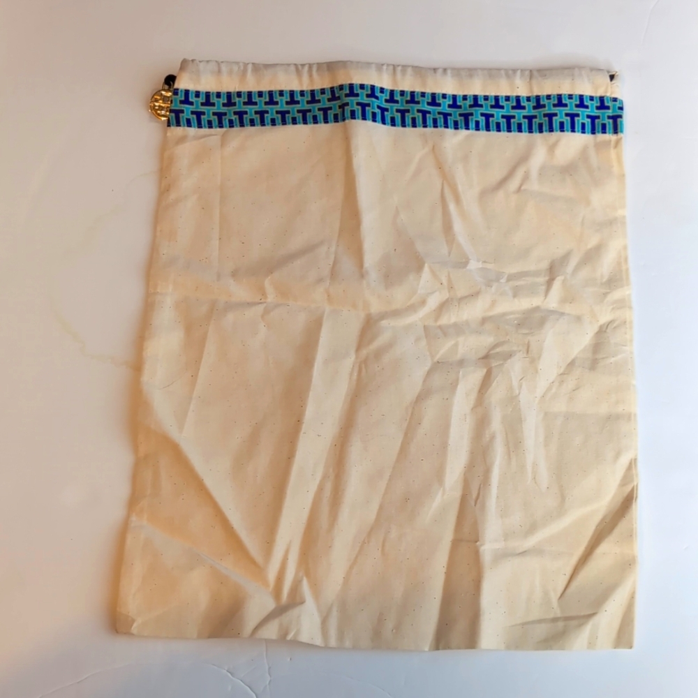 Tory Burch Beige Turquoise Canvas Dust Bag w/Logo Design
